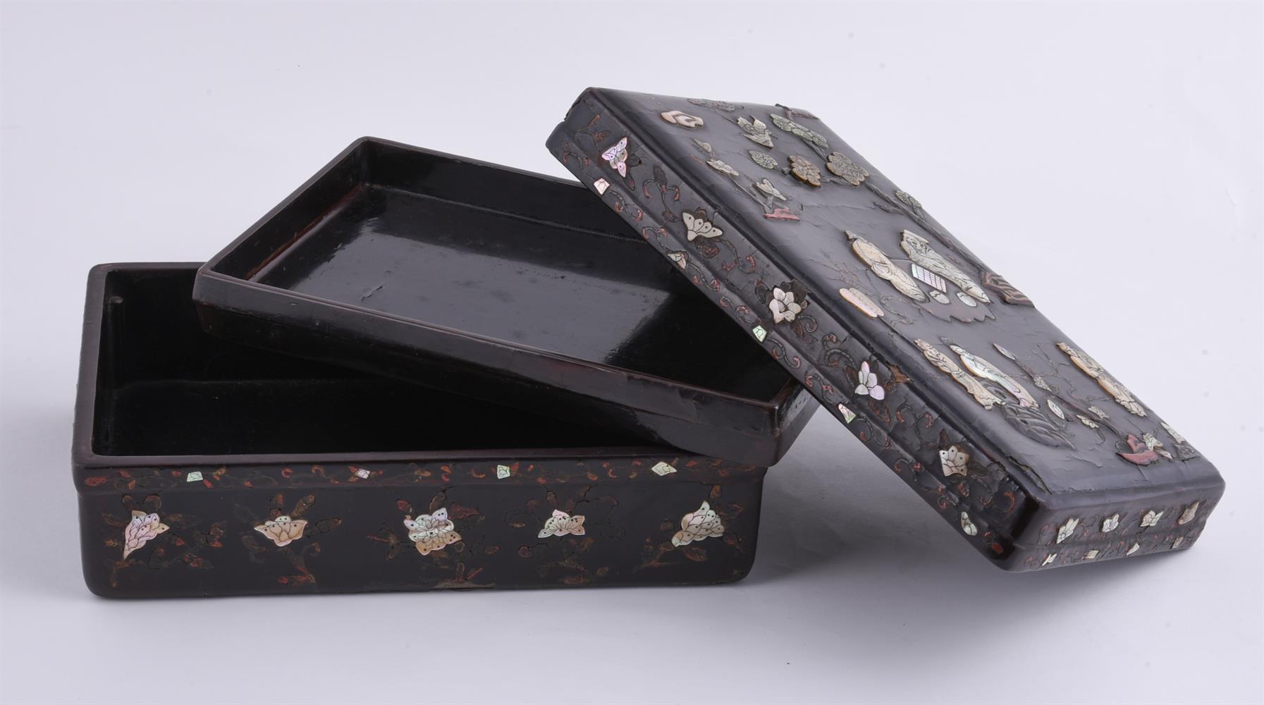 A Chinese black lacquer inlaid box and cover - Image 3 of 5