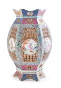 A Chinese Famille Rose Reticulated Hexagonal lantern
