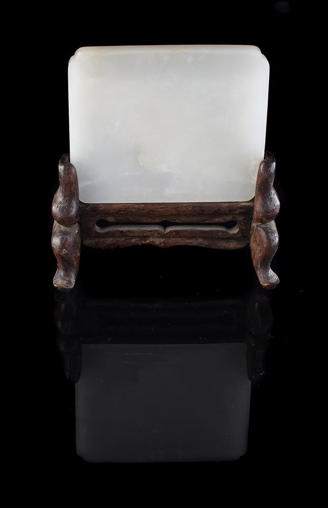 A Chinese white jade 'Lotus' plaque - Image 2 of 3