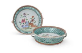 A pair of Chinese Export Famille Rose two-handled circular baskets