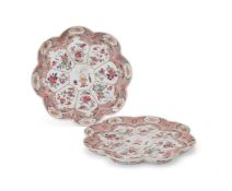A pair of Chinese Famille Rose lobed octagonal dishes