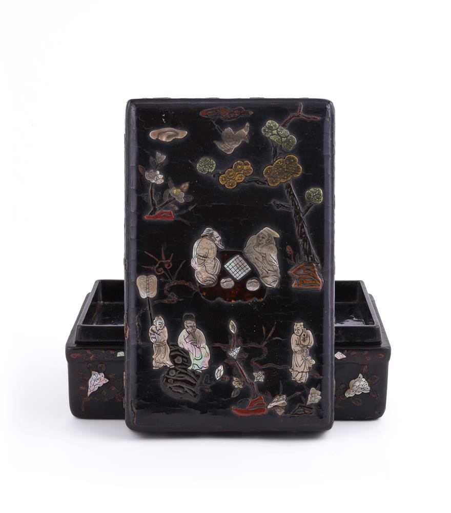 A Chinese black lacquer inlaid box and cover - Image 2 of 5