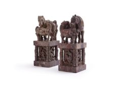An attractive large pair of Chinese 'Horse' soapstone 'seal' carvings