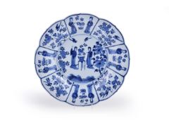 A large Chinese porcelain blue and white foliate shaped dish