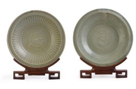 Two Chinese Longquan celadon dishes