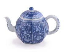 A rare Chinese porcelain blue and white octagonal teapot and cover