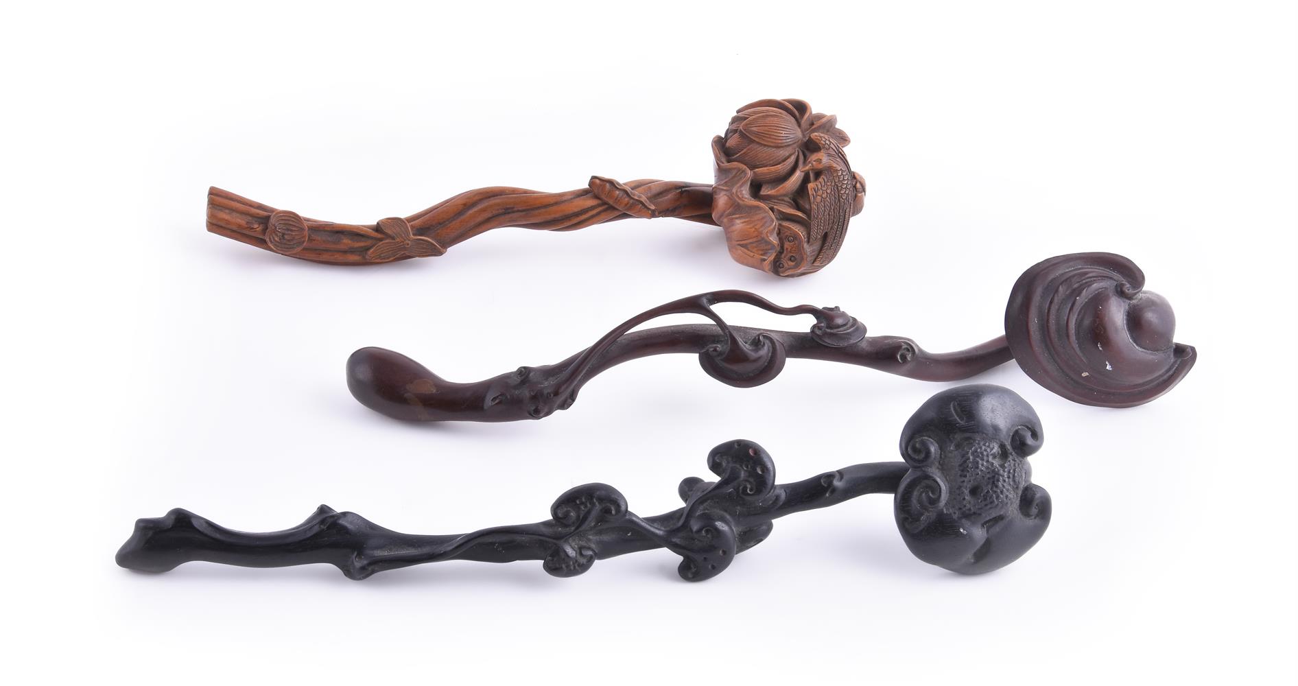 Three wooden ruyi sceptres