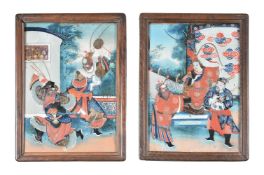 A pair of Chinese reverse glass paintings