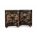 Y A pair of Chinese black lacquer and hardstone inlaid cabinets