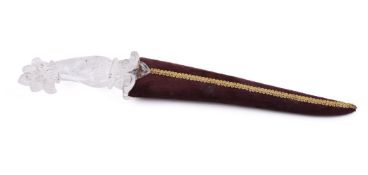 A Mughal style rock crystal floral form dagger with associated blade
