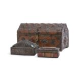 Y A Tibetan Chest with sheet copper overlay and two others