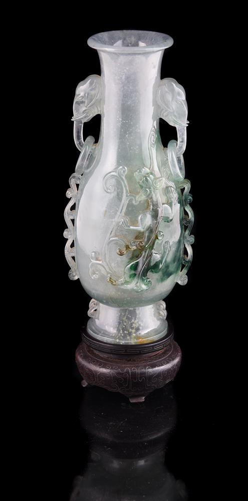 A Chinese green hardstone 'Dragon' vase