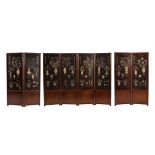 A pair of Chinese hardwood screens with hardstone inlay