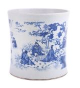 A large Chinese blue and white brush pot