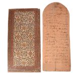 A Qur'anic prayer board from Sub-Saharan Africa and an Indian wooden painted panel and a lacquer pen