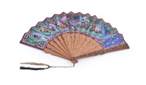 A Chinese painted 'Mandarin' fan