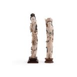 Y Two Chinese carved ivory figures of a Maidens