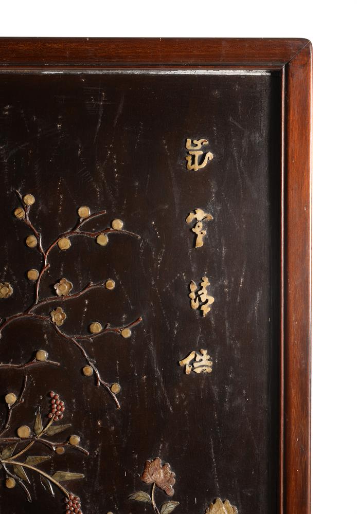 A pair of Chinese hardwood screens with hardstone inlay - Image 13 of 14