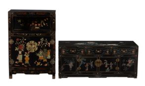 A Chinese black lacquered low cabinet