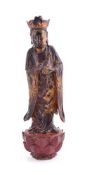 A Chinese carved wooden temple figure of Guanyin