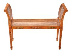 A Sheraton Revival satin walnut and polychrome painted window seat