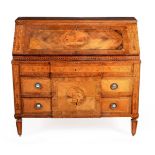 A Continental walnut, birch and marquetry bureau