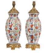 A pair of modern Chinese polychrome porcelain table lamps