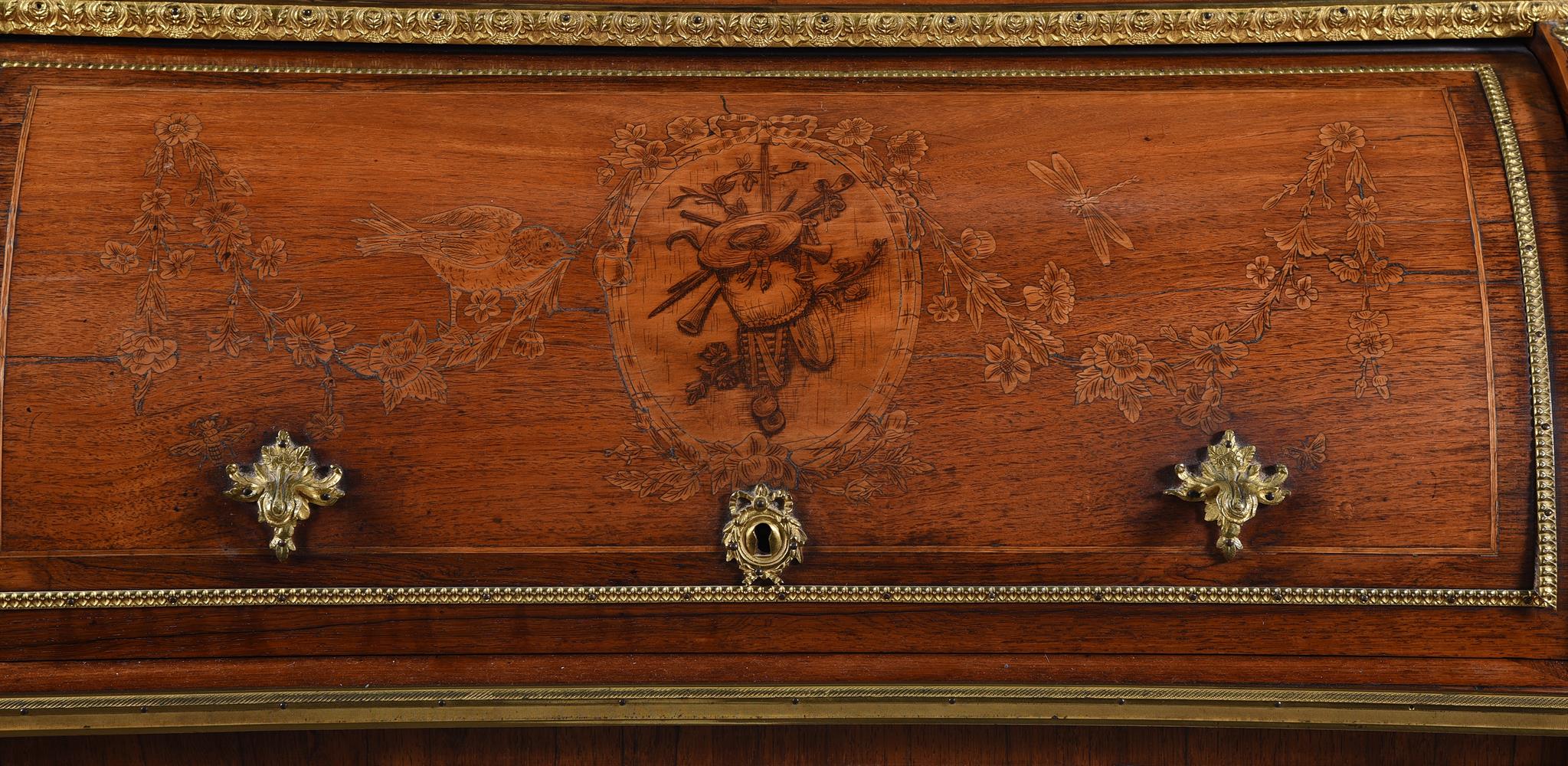 Y A French kingwood, rosewood gilt-metal mounted inlaid cylinder bureau - Image 3 of 6