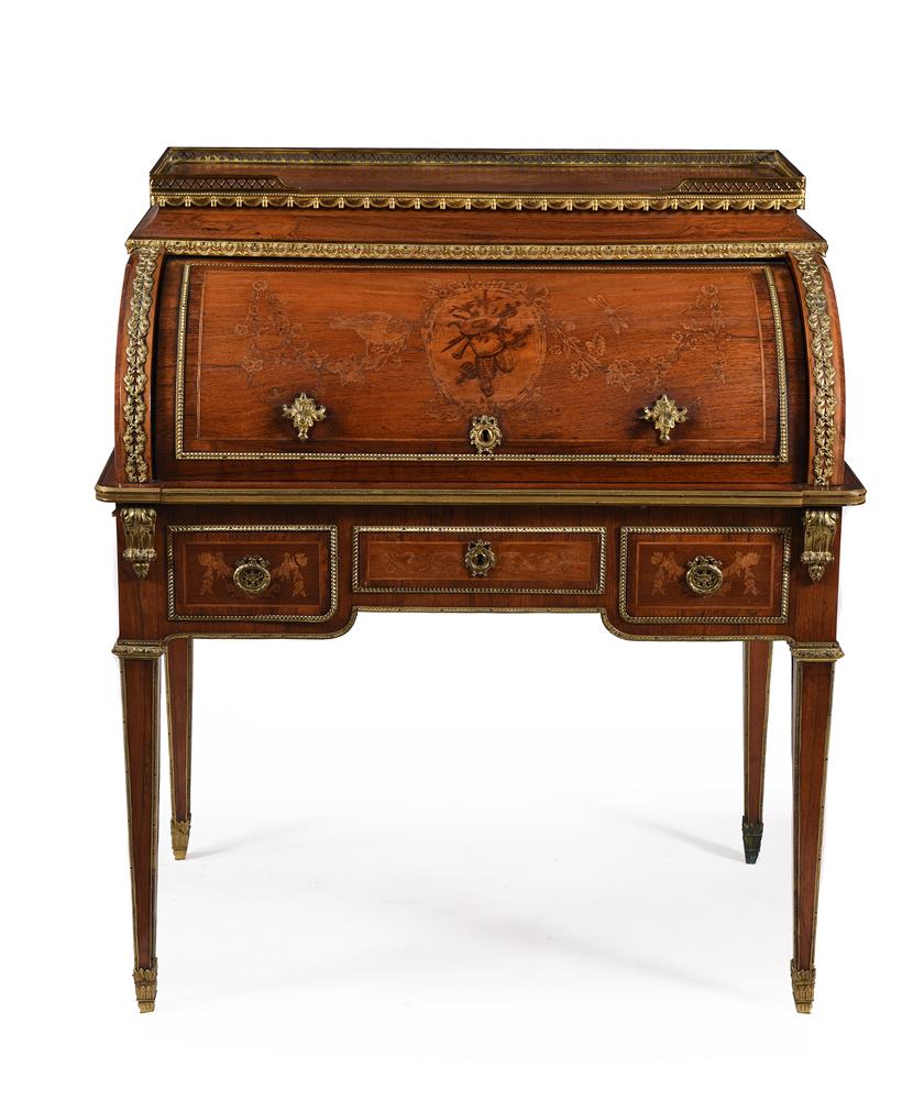 Y A French kingwood, rosewood gilt-metal mounted inlaid cylinder bureau