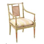 A George III green painted open armchair, circa 1810,