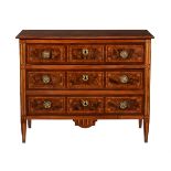 A Continental, probably Italian, chestnut, walnut, and inlaid commode