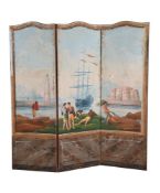 A continental painted three fold screen