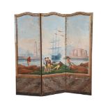 A continental painted three fold screen