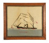 A woolwork picture of the Royal Navy ship HMS Ruby