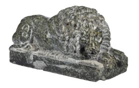 After Antonio Canova (Venetian 1757-1822), a sculpted serpentine model of a recumbent lion