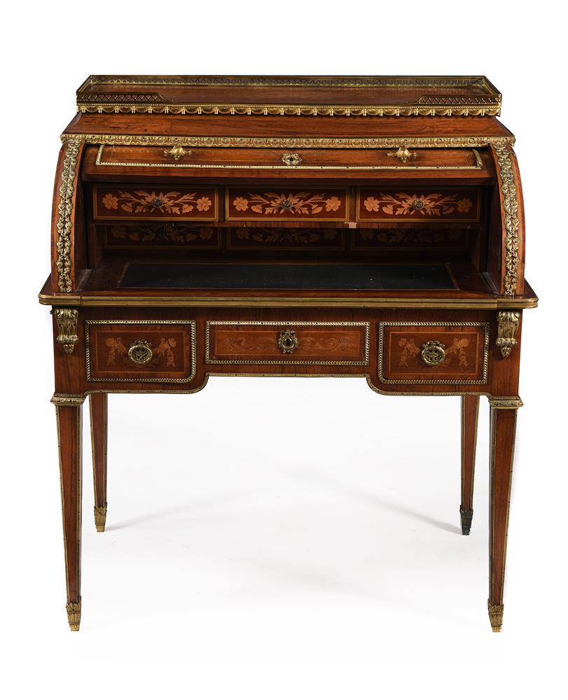 Y A French kingwood, rosewood gilt-metal mounted inlaid cylinder bureau - Image 2 of 6