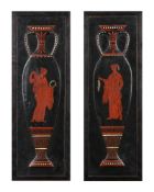 A pair of painted wood panels in the Etruscan style