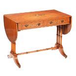 A Sheraton Revival satinwood and polychrome painted sofa table