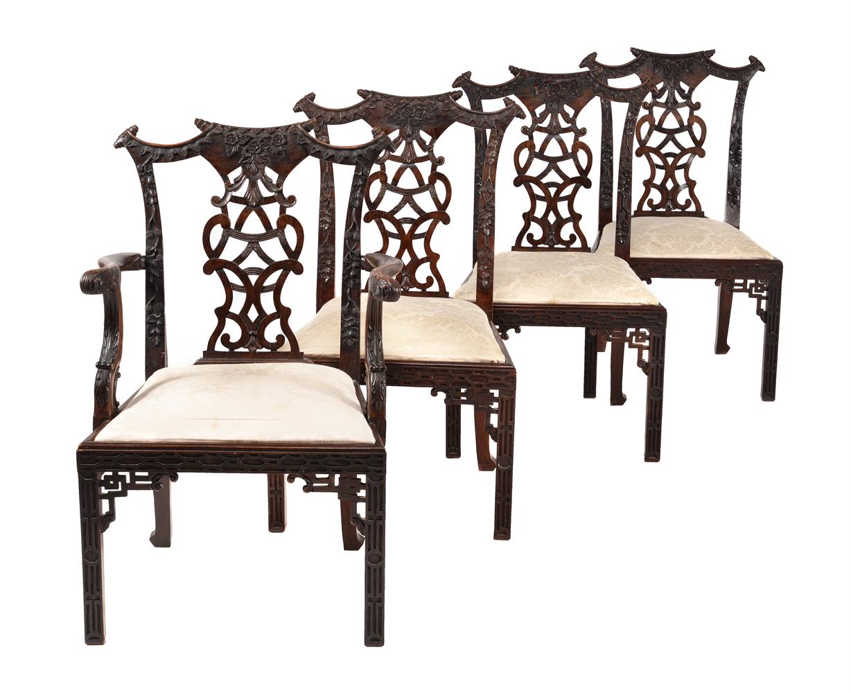 A set of eight carved hardwood dining chairs in George III style