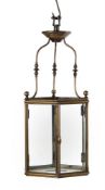 A George III brass hexagonal hanging hall lantern