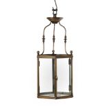 A George III brass hexagonal hanging hall lantern