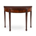 A George III mahogany and crossbanded folding demi-lune card table