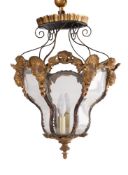 A Continental, probably Italian, gilt composition and scolling ironwork framed lobed lantern