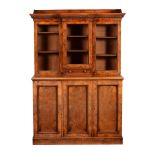 A Victorian walnut cabinet bookcase