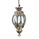 A Continental gilt metal and glazed hall lantern