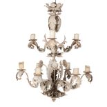 An Italian white painted and pressed metal chandelier