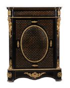 Y A Napoleon III ebonised, gilt metal mounted, mother of pearl and brass inlaid side cabinet