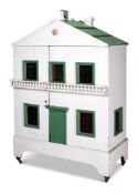 A WHITE AND GREEN PAINTED DOLL'S HOUSE, MID 19TH CENTURY