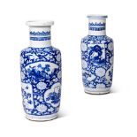 A PAIR OF CHINESE PORCELAIN BLUE AND WHITE ROULEAU VASES, KANGXI