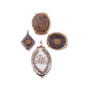 Y A COLLECTION OF FOUR EIGHTEENTH CENTURY HAIRWORK JEWELS, CIRCA 1700 AND 1780